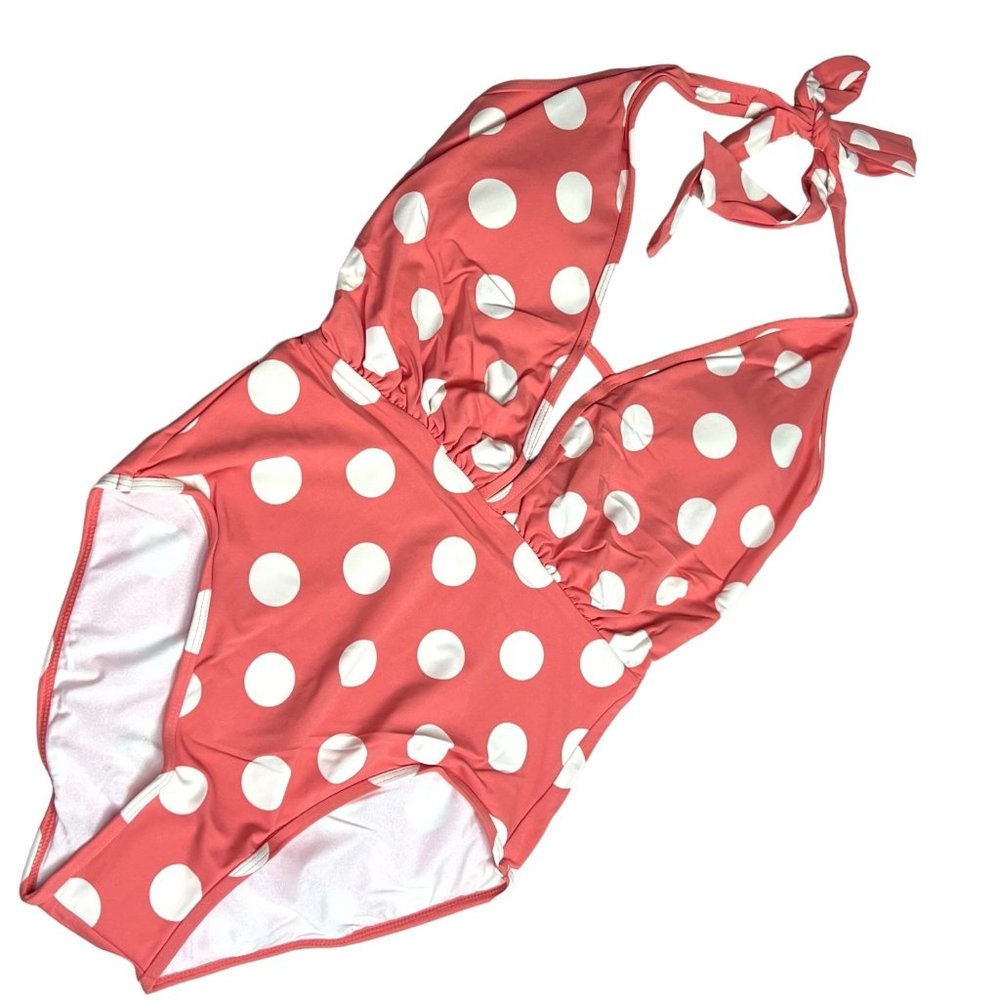 Sunn Lab Swim Swimsuit One Piece size L Women Antique Pink Coral Polka Dot NWT